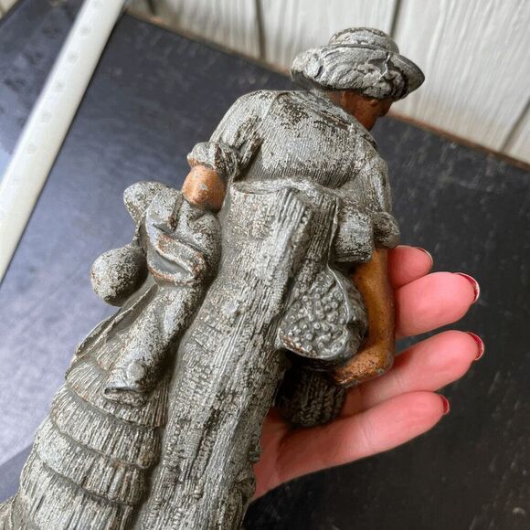 Vintage Pewter Boy with Beehive Statue Painted Folk Art Decor - Picture 6 of 11